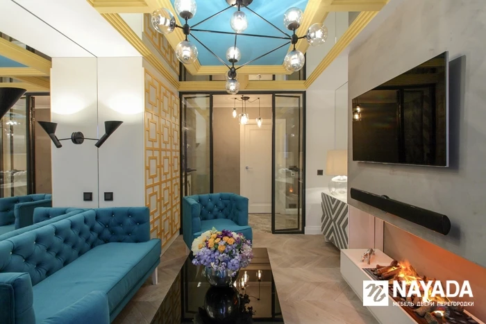 Разделение кухни и гостиной с помощью перегородки